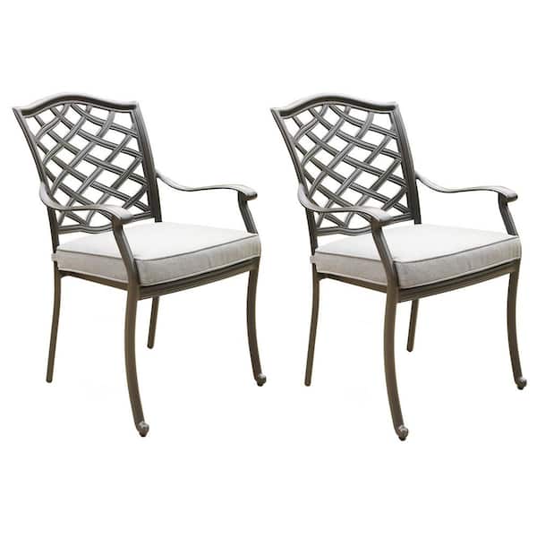 Misopily Stylish and Modern Design High-Quality Weather-Resistant Brown Aluminum Outdoor Dining Chair in Gray Cushion (2-Pack)