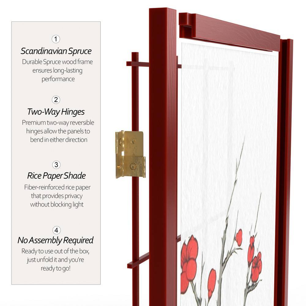 86" Rosewood Cherry Blossom Shoji Room Divider