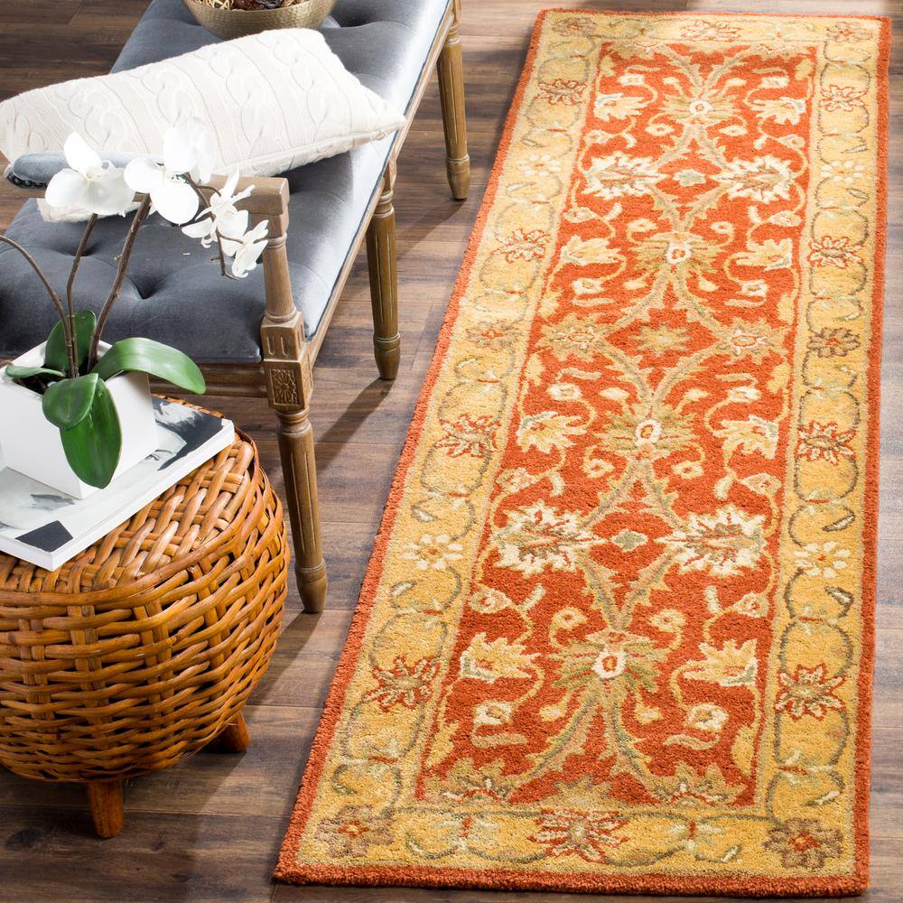 Rust and Gold Hand-Tufted Wool Runner Rug