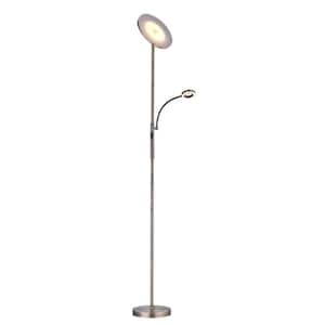 70 in. Antique Brass Modern Slim LED Torchiere Floor Lamp with Reading Light and Remote
