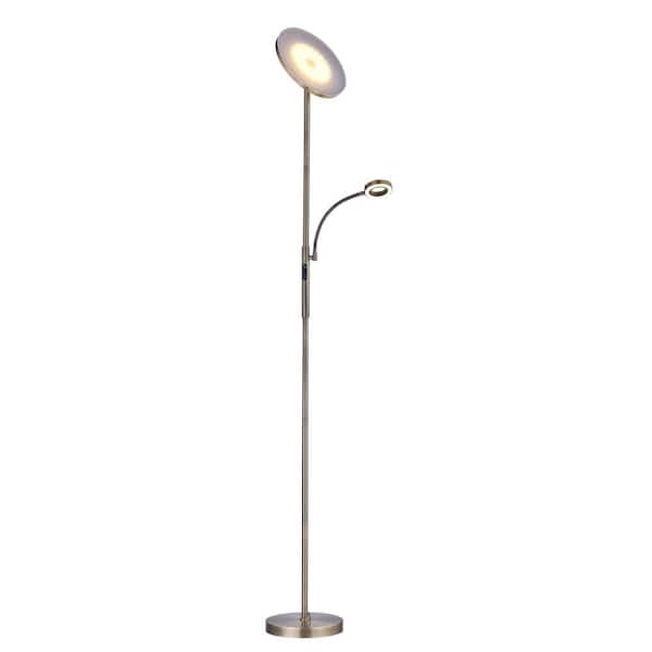 Artiva 70 In Antique Brass Modern Slim, Led Torchiere Floor Lamp With Reading Light