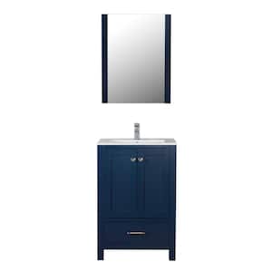 Laguna 24 in. W x 18 in. D Bath Vanity in Navy with Ceramic Vanity Top in White with White Basin and Mirror