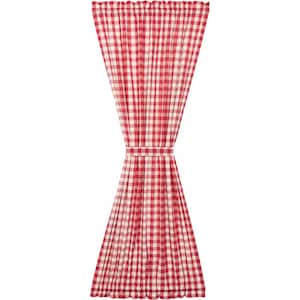Annie Buffalo Check Red White 40 in. W x 72 in. L Cotton Light Filtering Rod Pocket French Door Window Curtain Panel