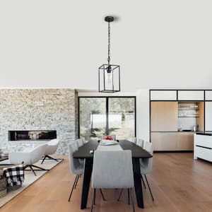 1-Light Black Modern Kitchen Island Pendant with Chain Hanging Light Fixture for Dining Room with Clear Glass Shade