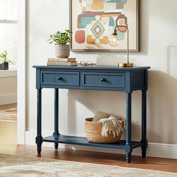 Harper & Bright Designs 35.34 in. Dark Navy Rectangle Wood Console