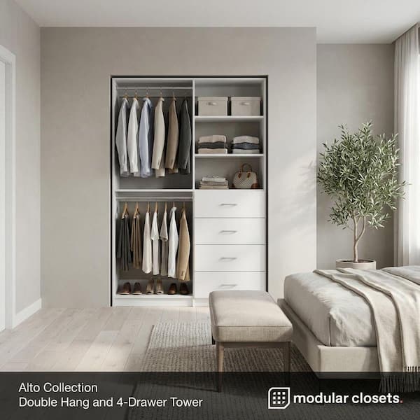 MODULAR CLOSETS Alto 42.75 in. W White Double Hang and 4-Drawer