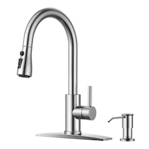 Single-Handle Pull Down Sprayer Kitchen Faucet with Soap Dispenser Stainless Steel in Brushed Nickel