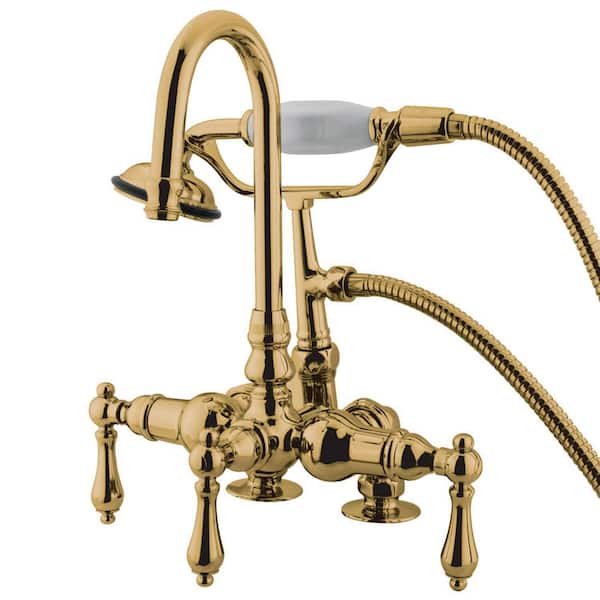 Kingston Brass Vintage 3-Handle Deck-Mount Clawfoot Tub Faucets with Hand Shower in Polished Brass