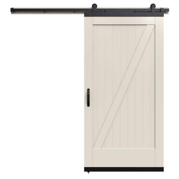 JELD-WEN 42 in. x 80 in. Karona Z Design Primed MDF Composite Sliding Barn Door with Hardware Kit