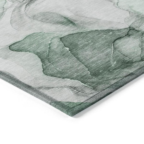 Green 2 ft. x 7 ft. Abstract Indoor / Outdoor Area Rug
