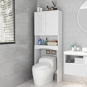 Matte White Minimalist 2-Shelf MDF Wooden Storage Cabinet, Toilet Can Fit Inside Cabinet