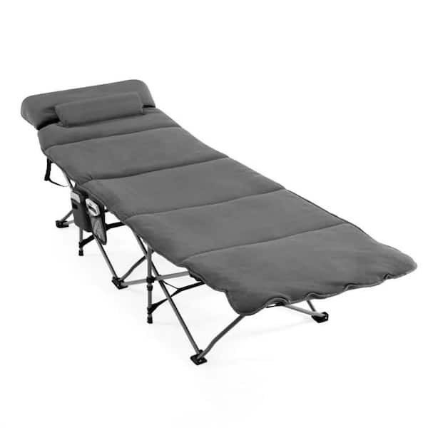 Gray 1-Piece Metal Outdoor Recliner without Sunshade with Gray Cushion