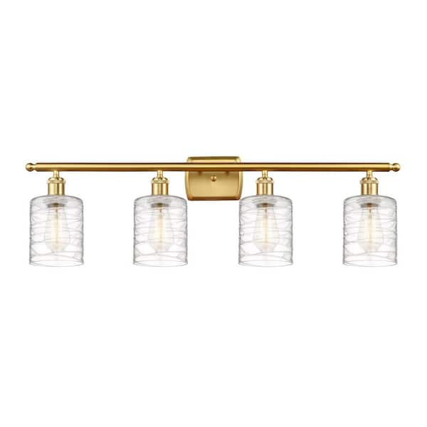 Cobbleskill 36 in. 4-Light Satin Gold Vanity Light with Glass Shade