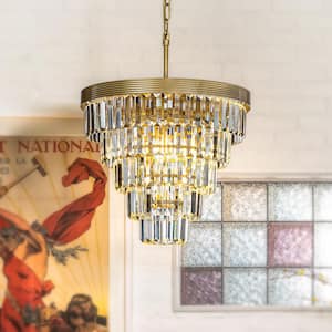 16 in. 4-Light Tiered Gold Chandelier With Clear Crystals