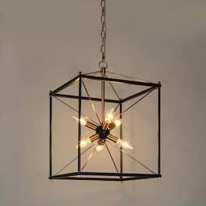 14 in. 6-Light Classic Black Cage Chandelier, Brass Sputnik Chandelier for Dining Room, Modern DIY Pendant Hanging Light