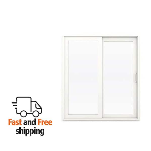 V-4500 72 in. x 80 in. White Vinyl Right-Hand Sliding Patio Door with Low-E Argon Glass and Blinds, Screen Included