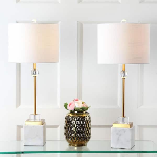JONATHAN Y Dawson 30 in. Marble/Crystal Table Lamp, Brass (Set of 2)