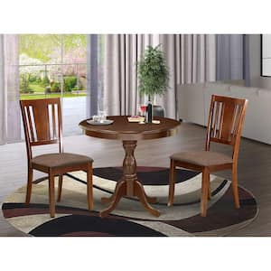 3-Piece Mahogany Finish Solid Wood Top - Round Dining Room Set - Seats-4