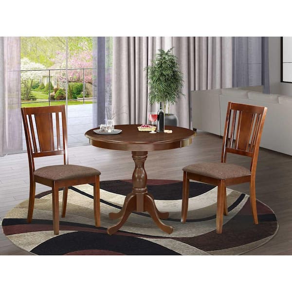 East West Furniture 3-Piece Mahogany Finish Solid Wood Top - Round Dining Room Set - Seats-4