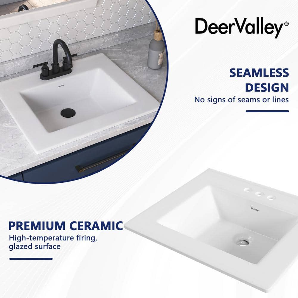 21'' x 18'' White Rectangular Ceramic Drop-In Bathroom Sink with Overflow