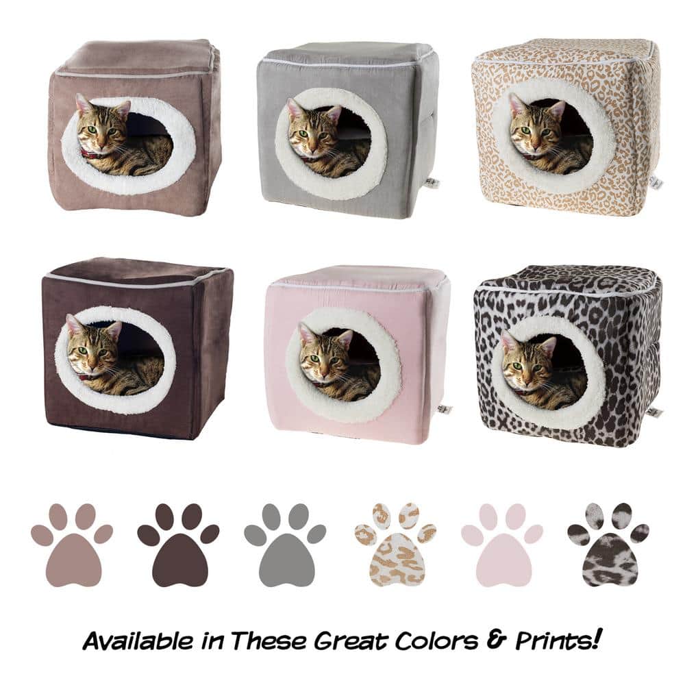 Small Tan and White Animal Print Orthopedic Pet Cave