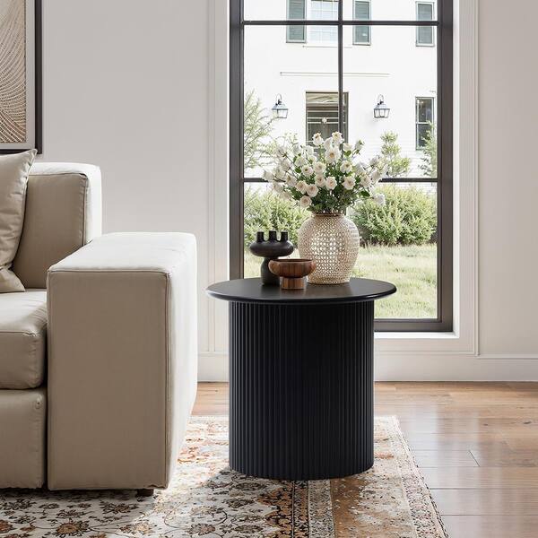 LuxenHome 15.7 Black Round Fluted MDF End Table WHIF2235 - The