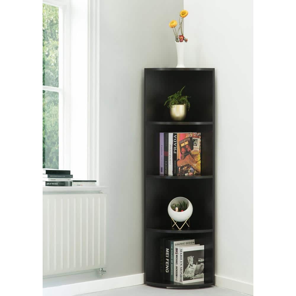 Basicwise Black/wood MDF 3 -Shelf Corner Bookcase ( 11.75-Inches W x 51-Inches H x 11.75-Inches D ) Finished