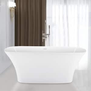 67 in. Acrylic Flatbottom Freestanding Soaking Bathtub in Glossy White Overflow and Pop-Up Drain