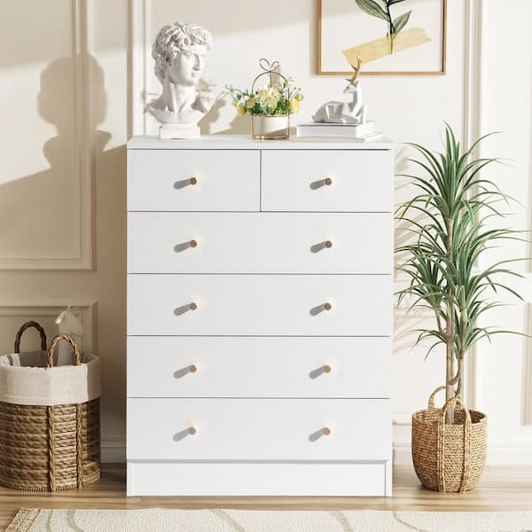 White 6-Drawer 25. 98 in. Wide Chest of Drawers