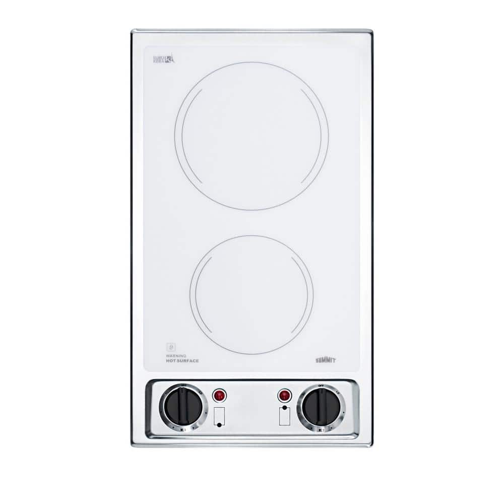 Summit Appliance 12 in. Radiant Electric Cooktop in White with 2 Elements, White/Stainless Steel