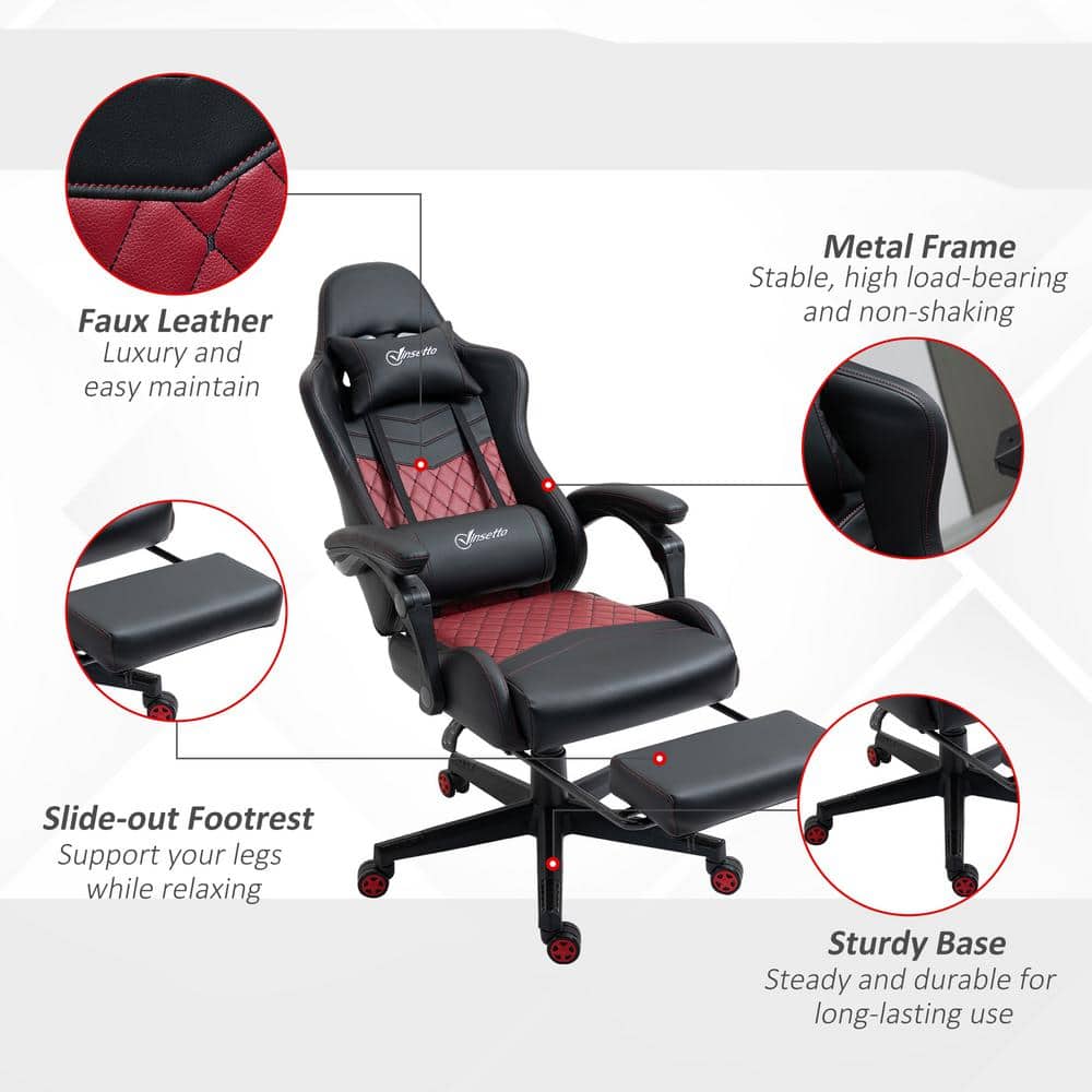 Vinsetto Black and Red PU Leather Reclining Gaming Chair with Footrest