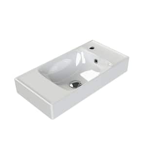 Sharp Modern White Ceramic Rectangular Wall Mounted Sink with Single Faucet Hole