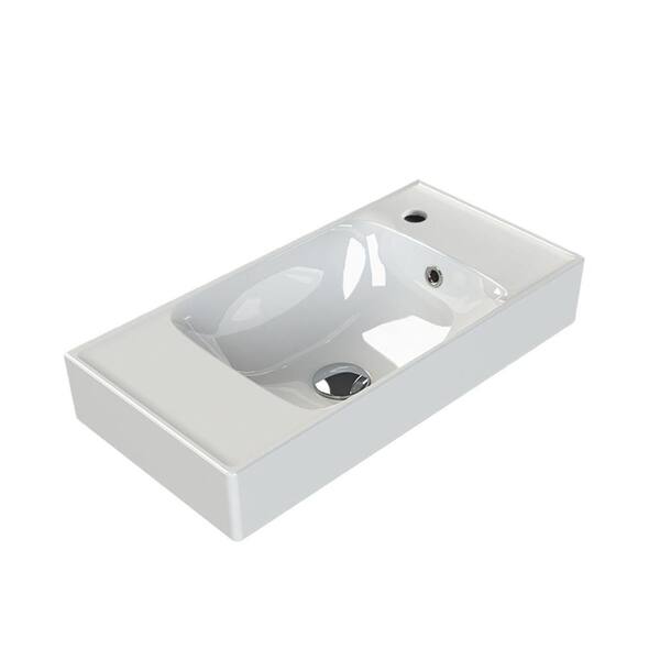 Nameeks Sharp Modern White Ceramic Rectangular Wall Mounted Sink with Single Faucet Hole