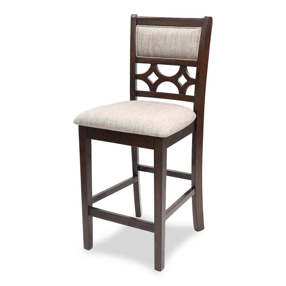 Cherry Brown Round Wood Counter Set with 4 Chairs
