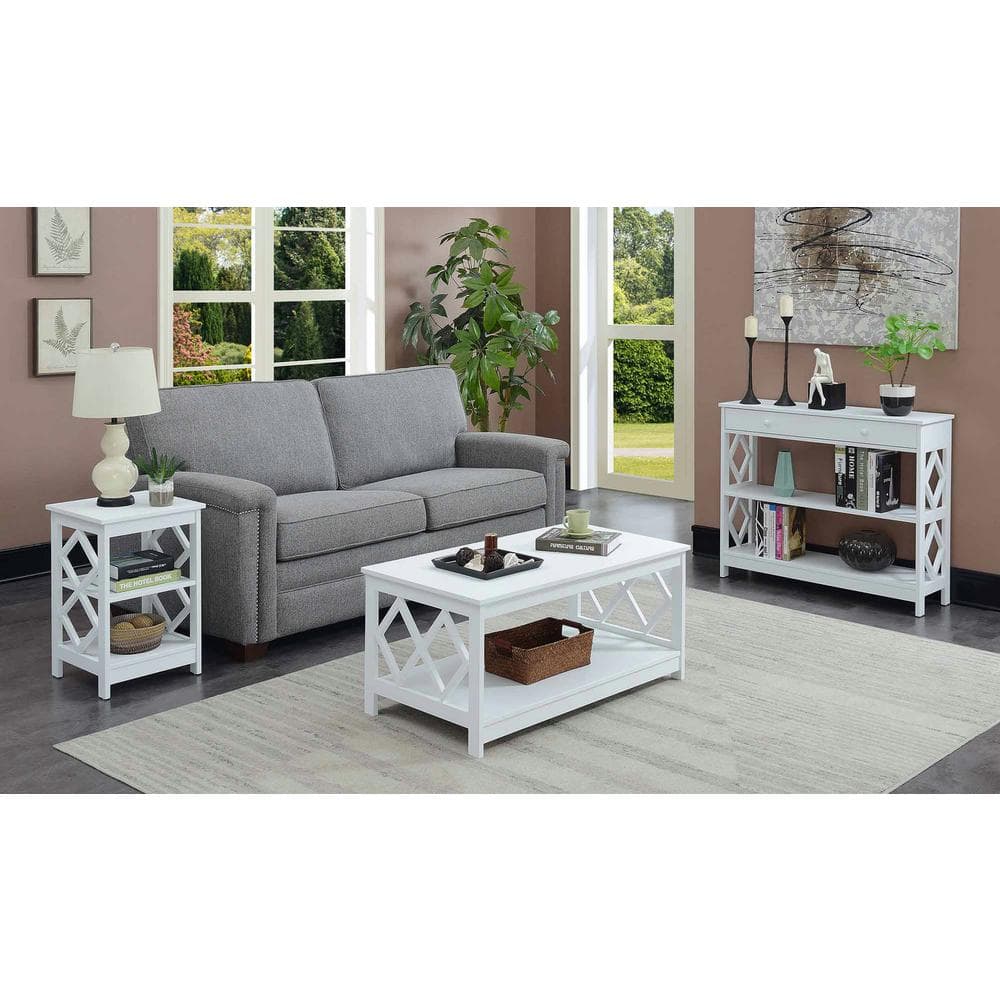 White Diamond Cutout 1-Drawer Console Table with Shelves