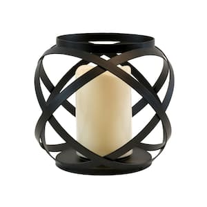 Metal Lantern with Battery Operated Candle- Black Banded