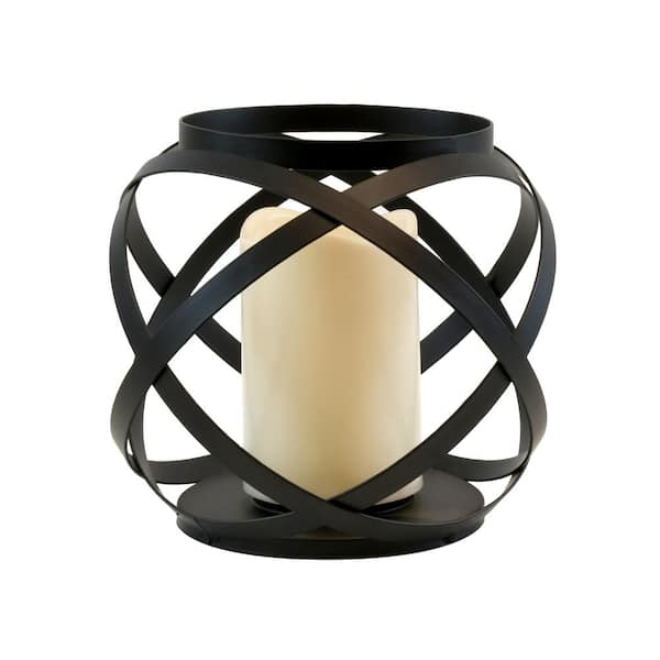 LUMABASE Metal Lantern with Battery Operated Candle- Black Banded
