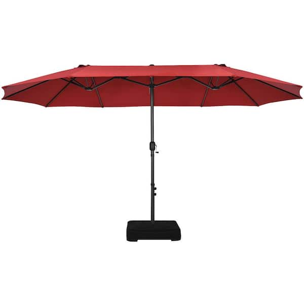 Gymax 15 ft Double-Sided Patio Umbrella Market Twin Umbrella w/Enhanced Base Wine