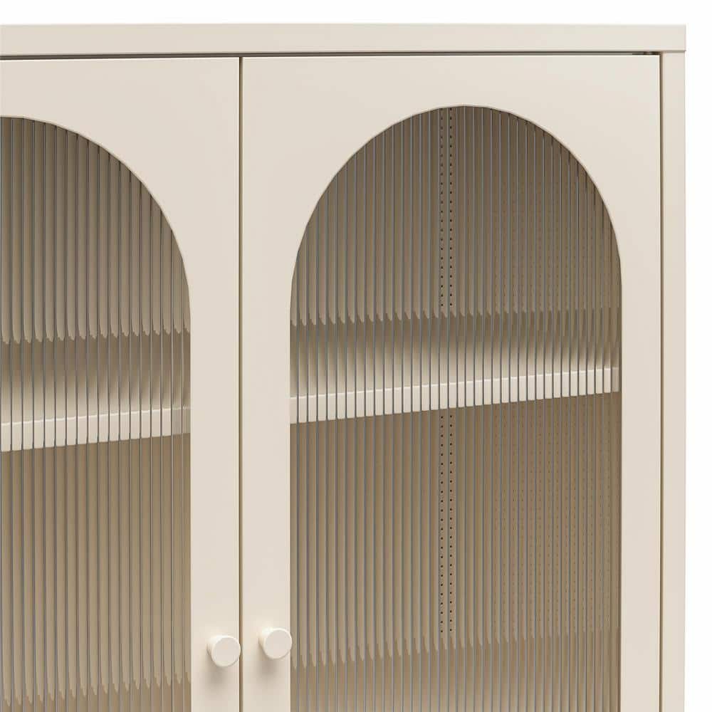Parchment Metal Accent Cabinet with Fluted Glass Doors