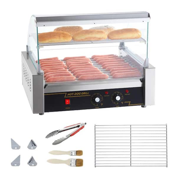 Hot Dog Roller, 11 Rollers 30 Hot Dogs Capacity, 1650 W Stainless Sausage Grill Cooker Machine with Dual Temp Control