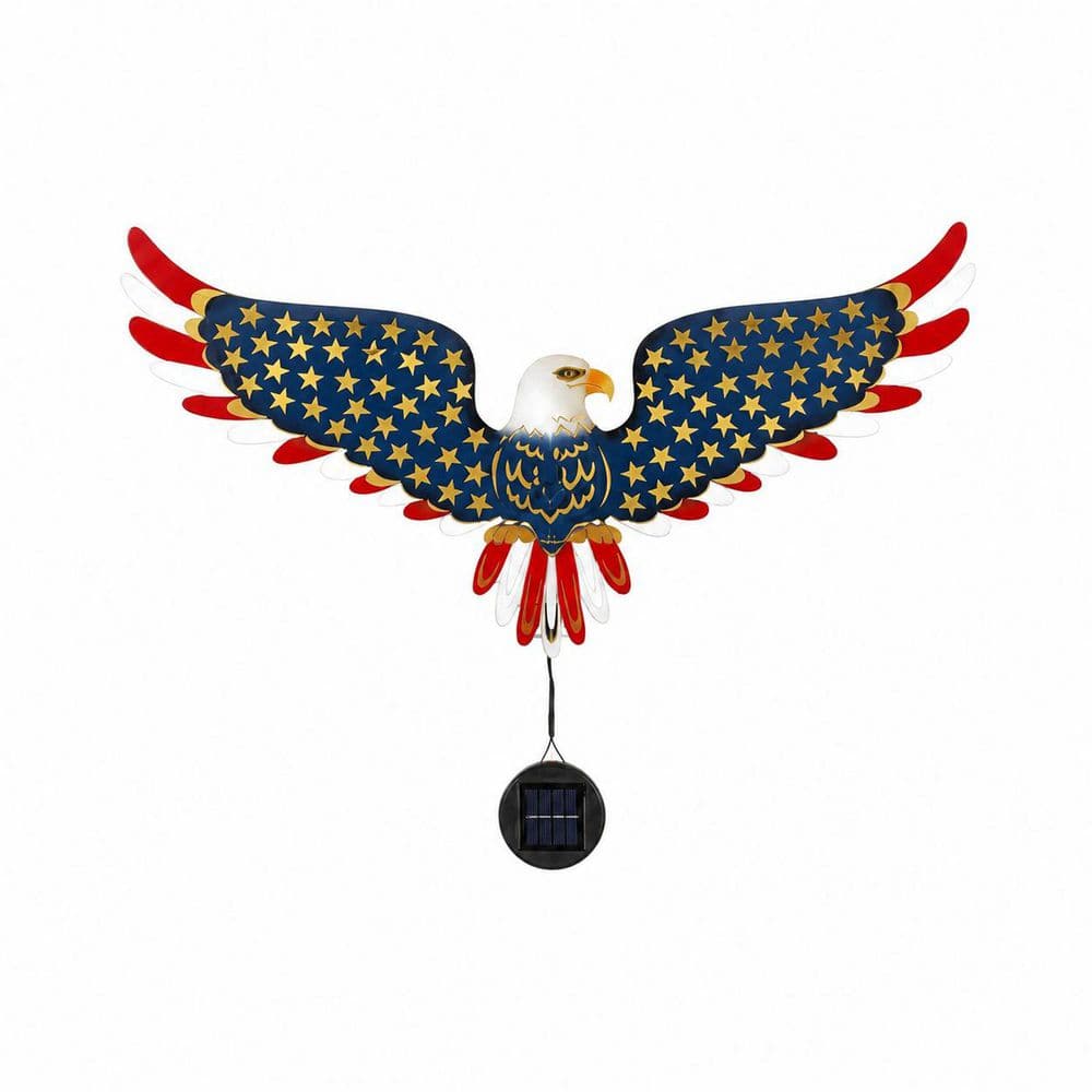 "23"" Solar Powered American Eagle Metal Wall Art with LED Lights for Outdoor Patriotic 4th of July Yard Decor" price history on PriceWatchPro