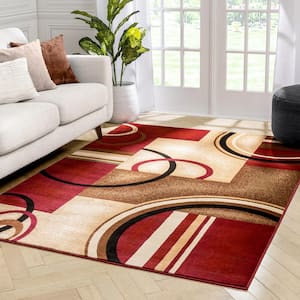 Barclay Arcs and Shapes Red 4 ft. x 5 ft. Modern Geometric Area Rug