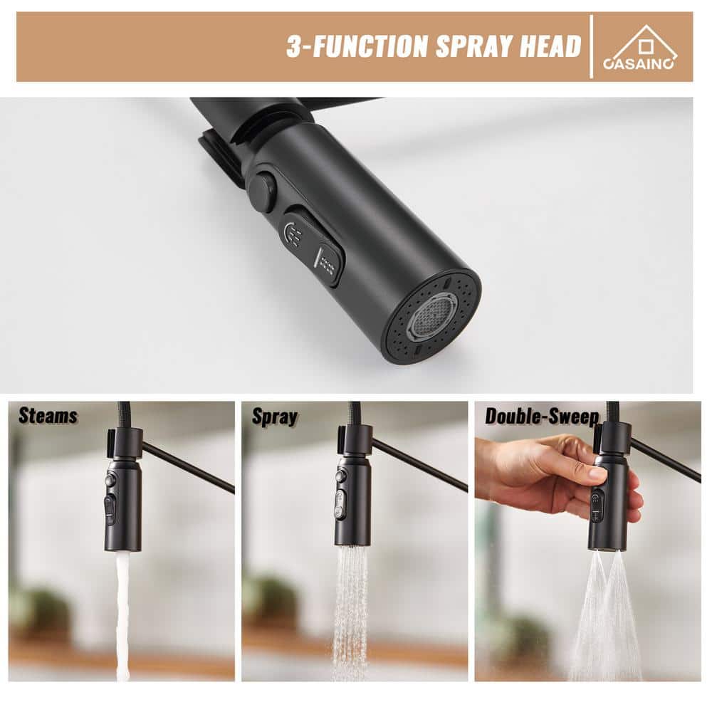 Matte Black Stainless Steel Pull Down Kitchen Faucet with Deck Plate