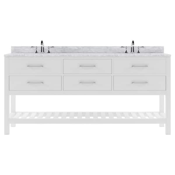 Virtu USA Caroline Estate 72 in. W x 22 in. D x 34 in. H Double Sink Bath Vanity in White with Marble Top
