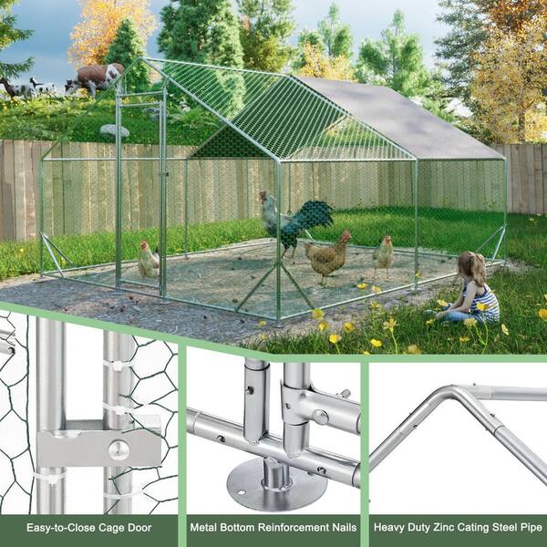FIROMO 10 ft. L x 13 W x 6.56 ft. H, Metal Chicken Coop, Walk-in