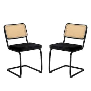 Modern Black Metal Outdoor Dining Chair with Black Velvet Cushions For Dining Room, Living Room, Kitchen (2-Pack)