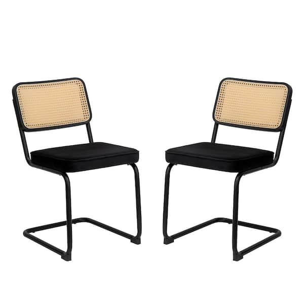Unbranded Modern Black Metal Outdoor Dining Chair with Black Velvet Cushions For Dining Room, Living Room, Kitchen (2-Pack)