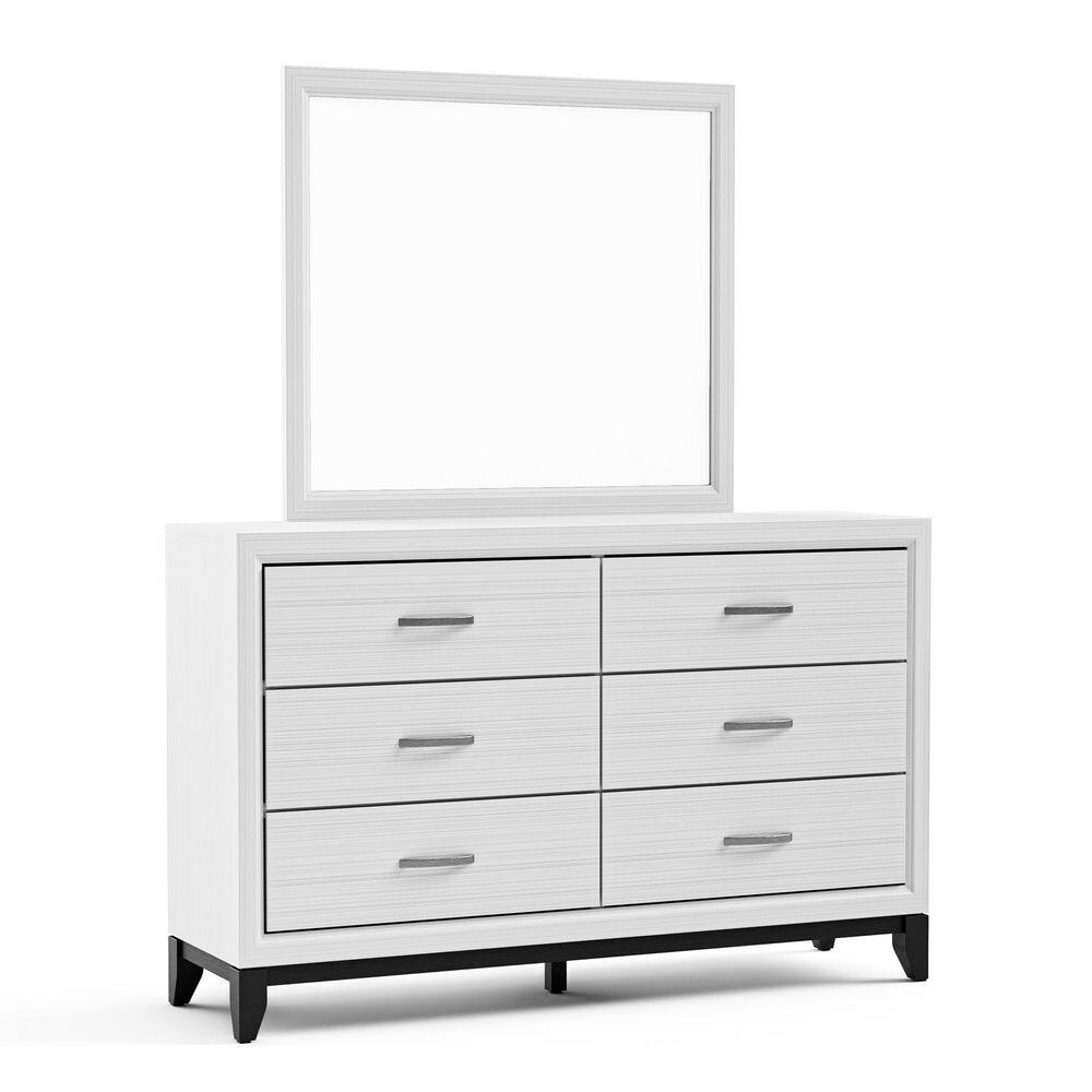 Loom White 6-Drawer 58 in. Dresser with Mirror and Two-Tone Design