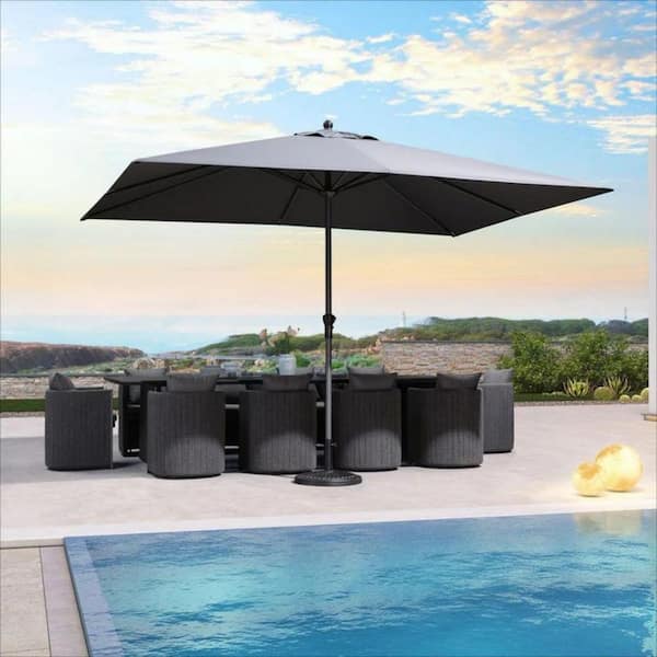 9 ft. x 11 ft. Patio Umbrella Outdoor Table Umbrella Aluminum Frame Market Umbrella with 8-Sturdy Ribs, Gray