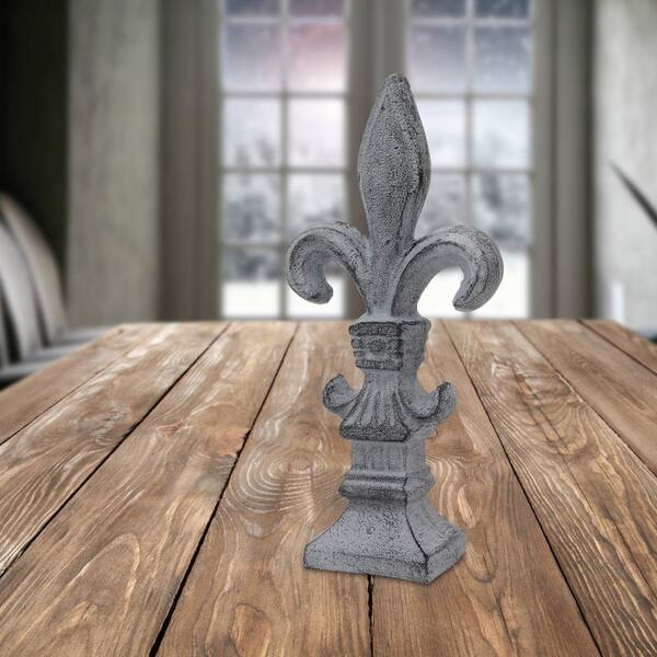 Stonebriar Collection 3 in. x 7.5 in. Weathered Smoke Cast Iron Fluer-De-Lis Pedestal